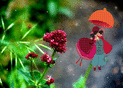 Fleur rouge sous un parapluie festif